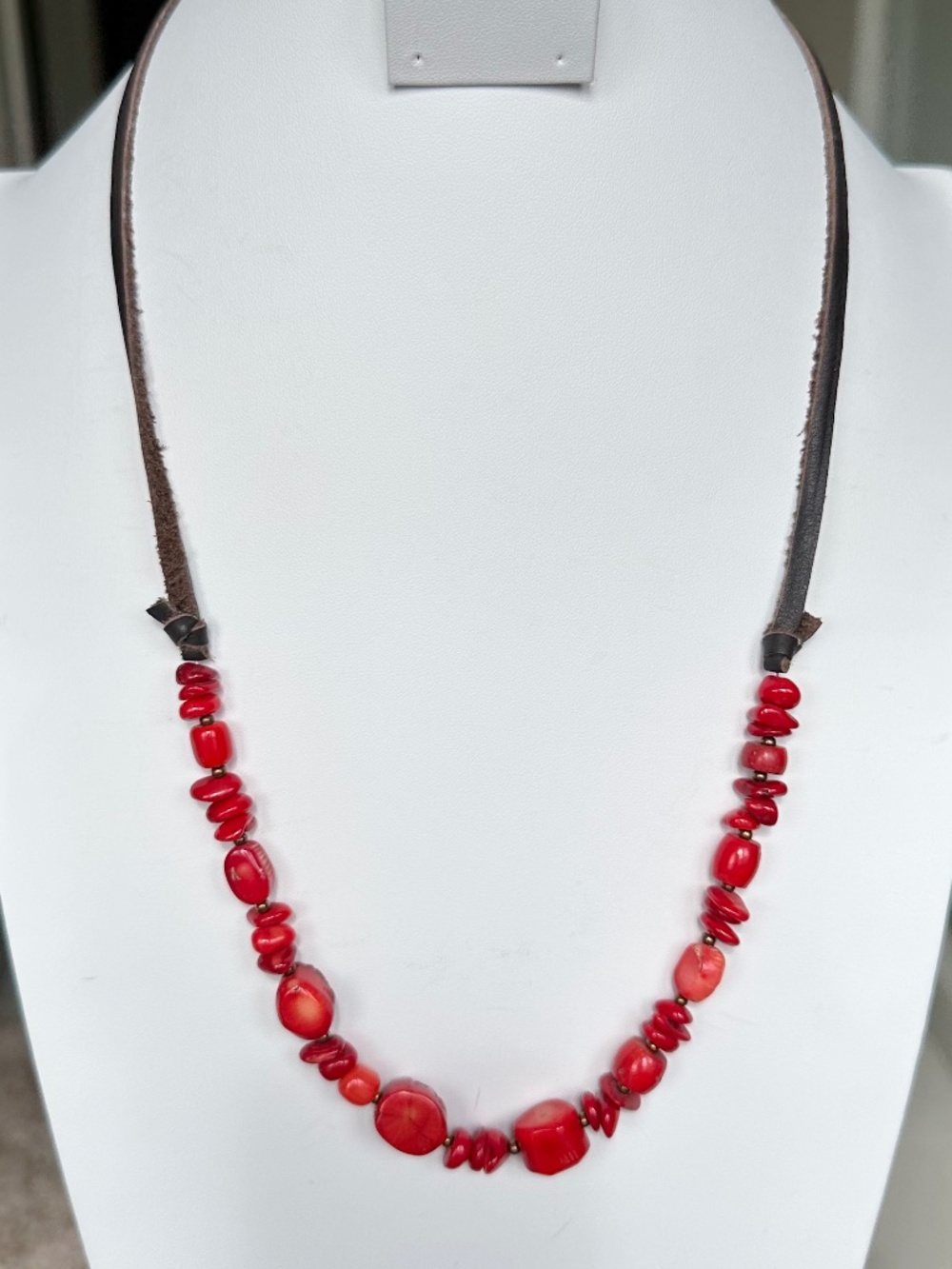 NWT Peyote Bird Free Spirit 24" Red Coral Bead Suede Leather Necklace .925